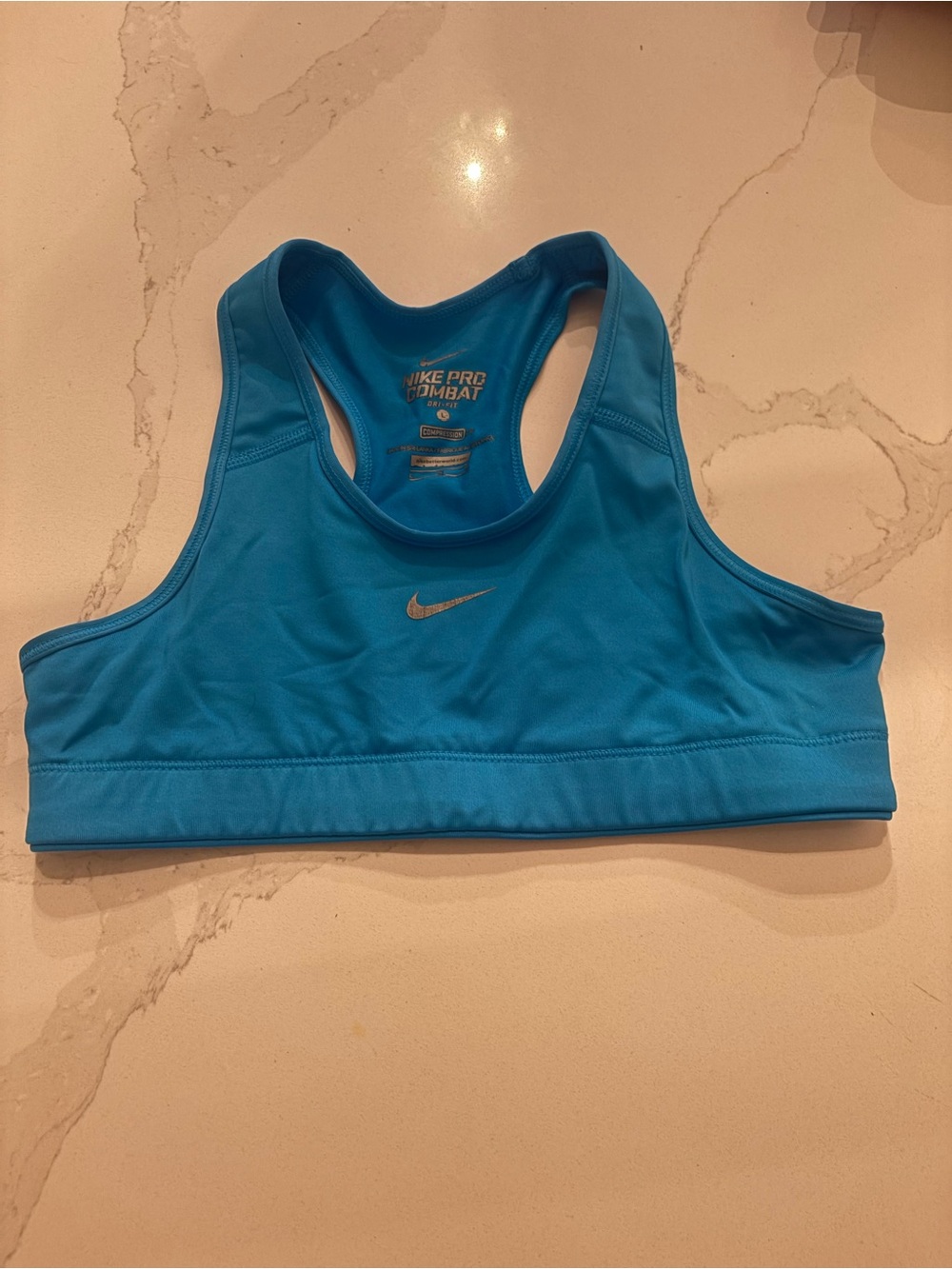 Nike Blue Racerback Sports Bra with Silver Swoosh